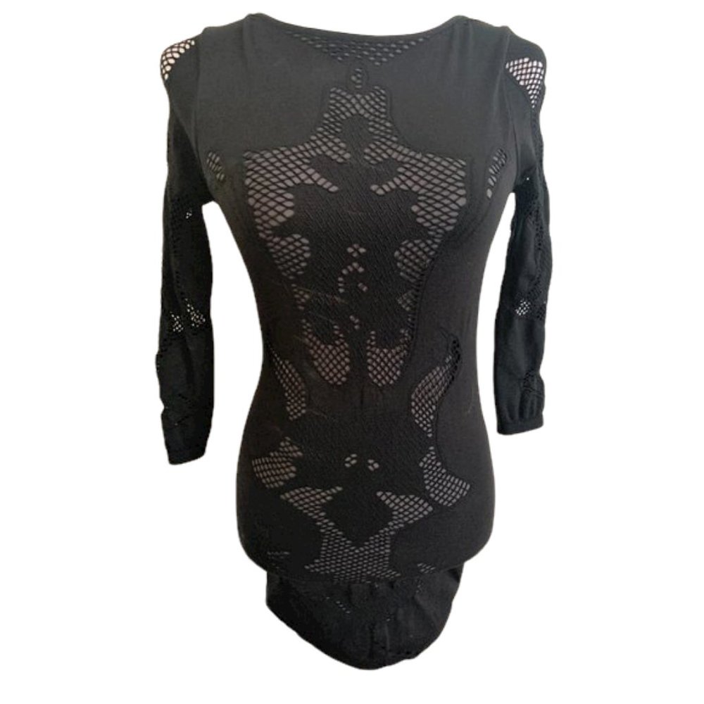 Free People Intimately Black Long Sleeve Body Con Dress/Tunic Size XS/S